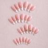 European & American Nude Pink Bowknot Almond French Nails with Gold Edge