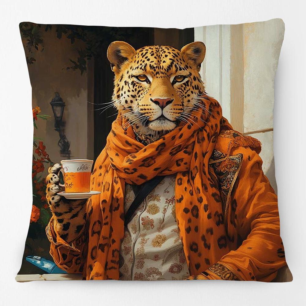 Renaissance Animal Painting Tiger Leopard Lion Deer Cow Goat Print Cushion Cover Home Decorative Pillow Case