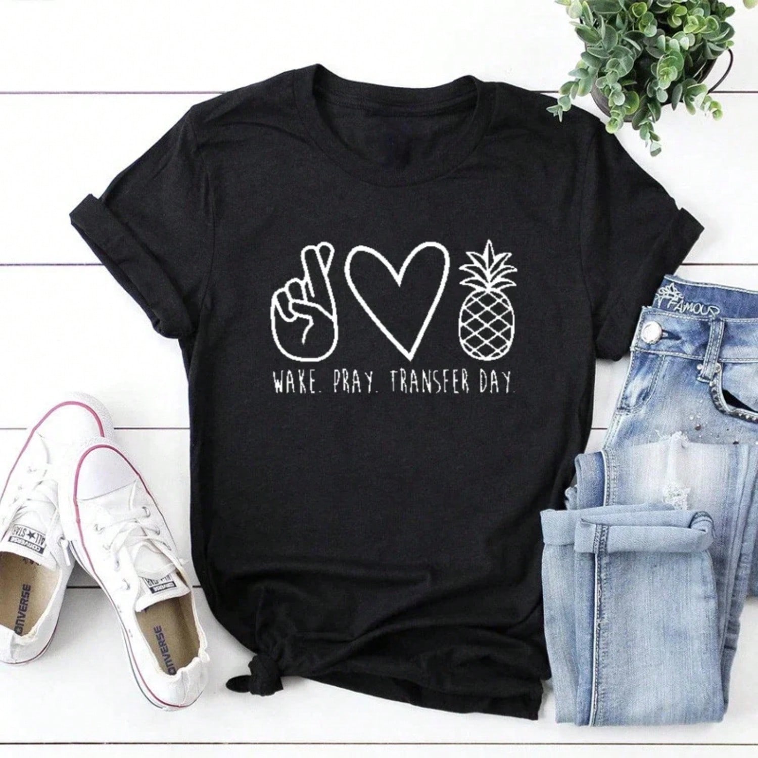 T Shirts Wake Pray Transfer Day Farm Life Ivf Pineapple Women Tops Funny Quotes For Women Country Gothic Clothes Leisure Tees S разноцветный