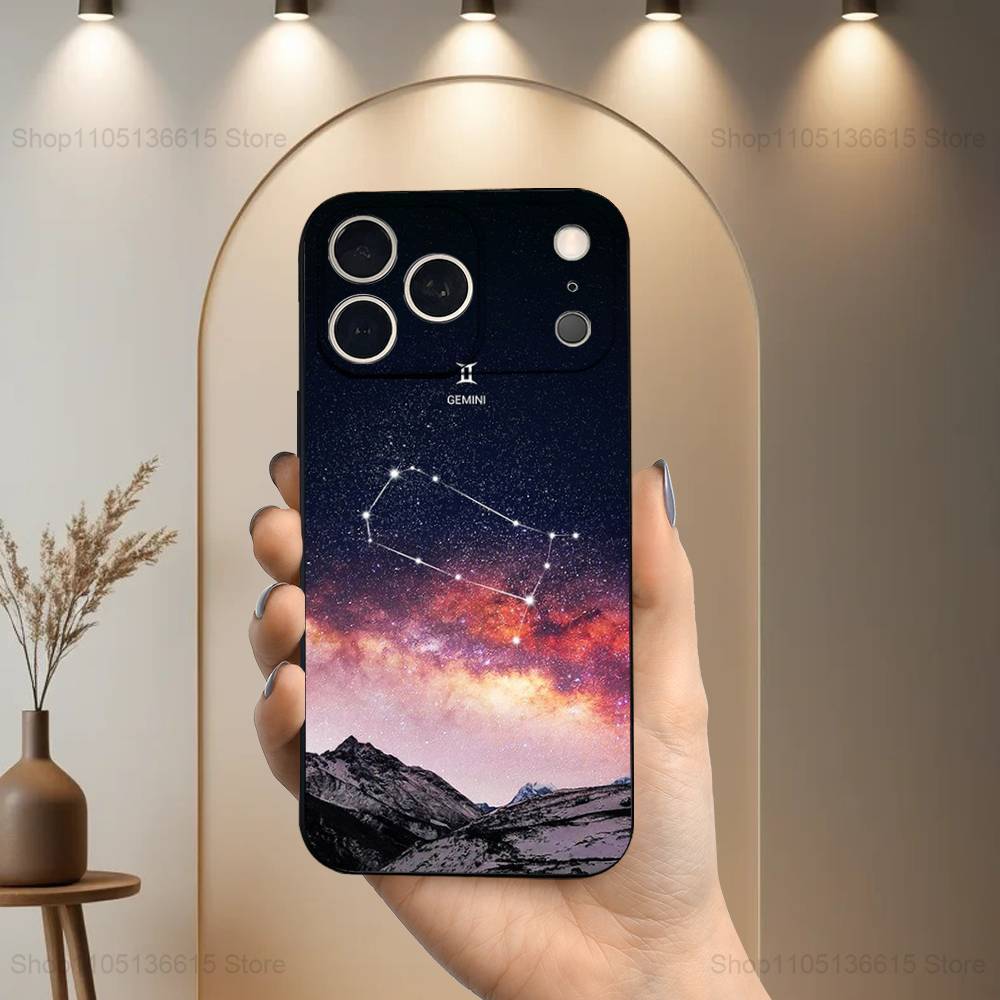 Constellation Art Twelve Case For iPhone 11,12,15,14,13,16,17,Plus,Pro Max,XS,X,XR,SE,Mini,8,7,Soft Silicone Black