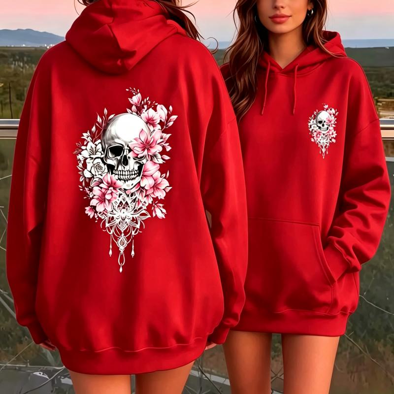 Autumn Womens Hoodies Gothic Skull Flower Printing Men Women Fashion Pullover Long Sleeves Loose Casual Vintage Sweatshirts