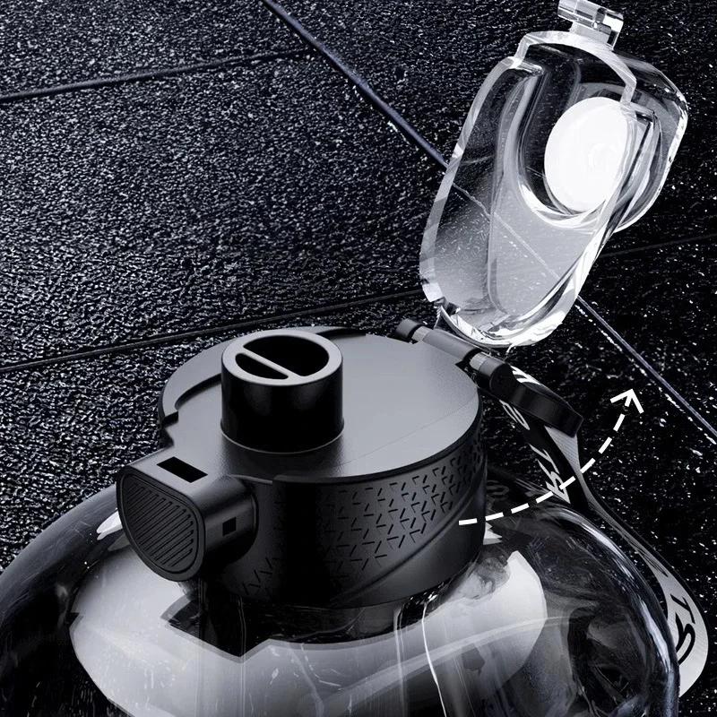 MULAN 1700ML Household Transparent Plastics Straw Cup Black Sports Kettle With Handle Water Bottle Kitchen Bar Supplies