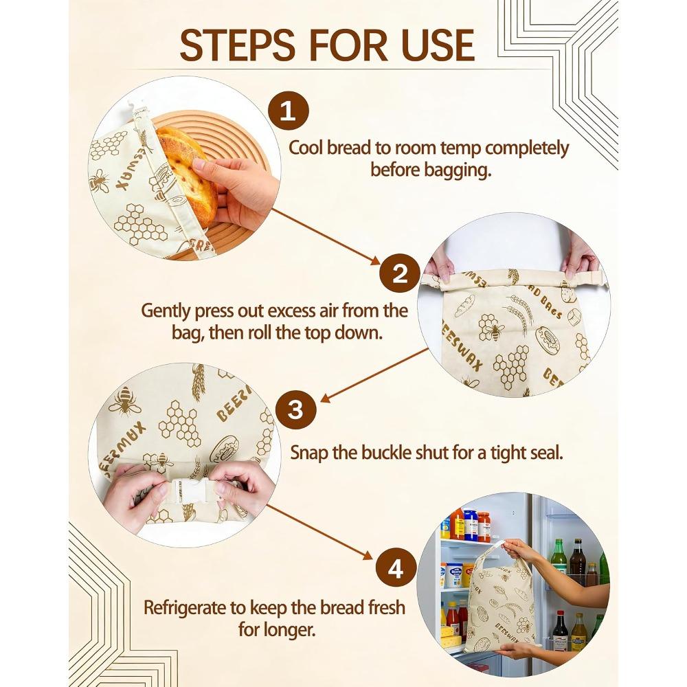 Sacos reutilizáveis de cera de abelha para pão caseiro e fermento natural - Pacote com 2; Sacos de armazenamento de pão de algodão orgânico e linho de 17 polegadas x 13 polegadas