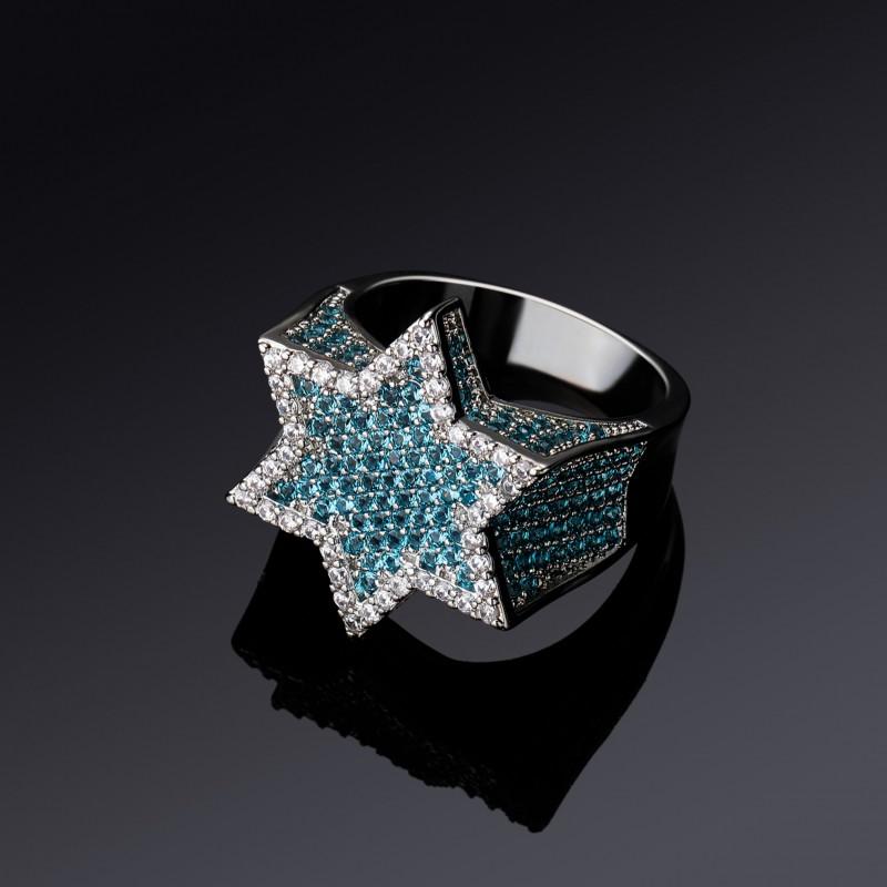 Hip Hop Zircon Ring Star Cuban Link Fashion Jewelry Men Women