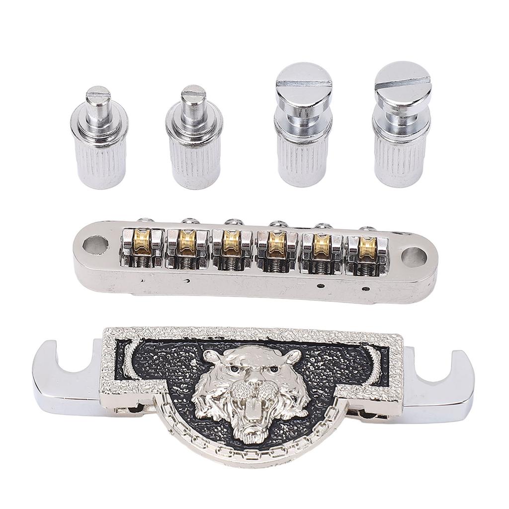Guitar Roller Saddle Bridge Lion Pattern Metal Electric Guitar Bridge Tailpiece for LP 6mm Silver