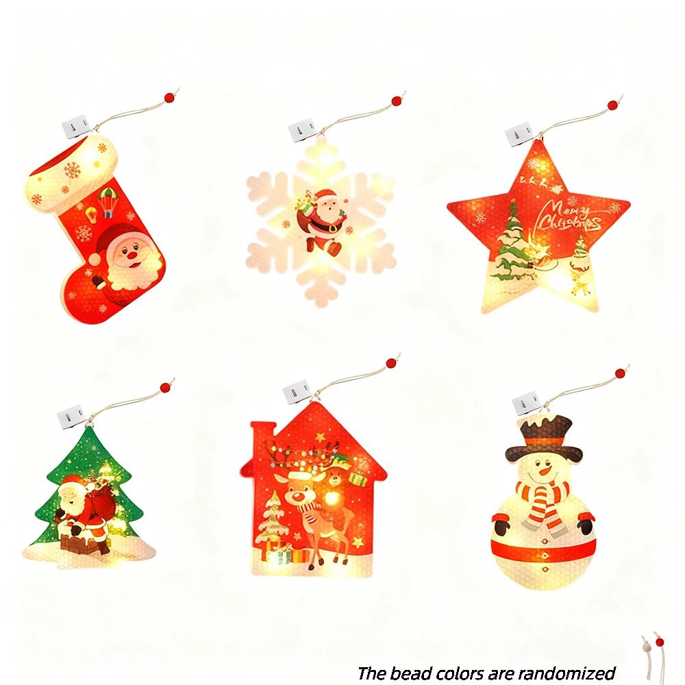 Christmas Tree Ornament String lights, 6pcs Luminous Christmas Pendant Christmas Tree Hanging Tags for Xmas Tree Decoration