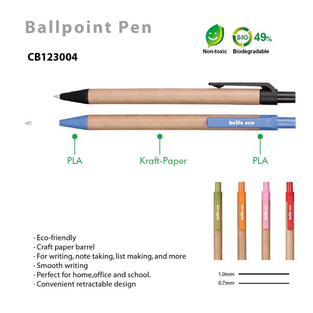 Eco-friendly Bamboo & Kraft Paper Ballpoint and Highlighter Pen Made from Wheat Straw & Coffee Grounds - Customizable.