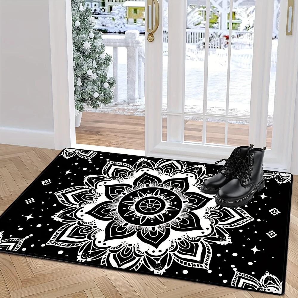 Bohemian Mandala Floral Area Rug Bedroom Black Boho Flower Rug Vintage Exotic Ethnic Floral Rug for Living Room Classroom
