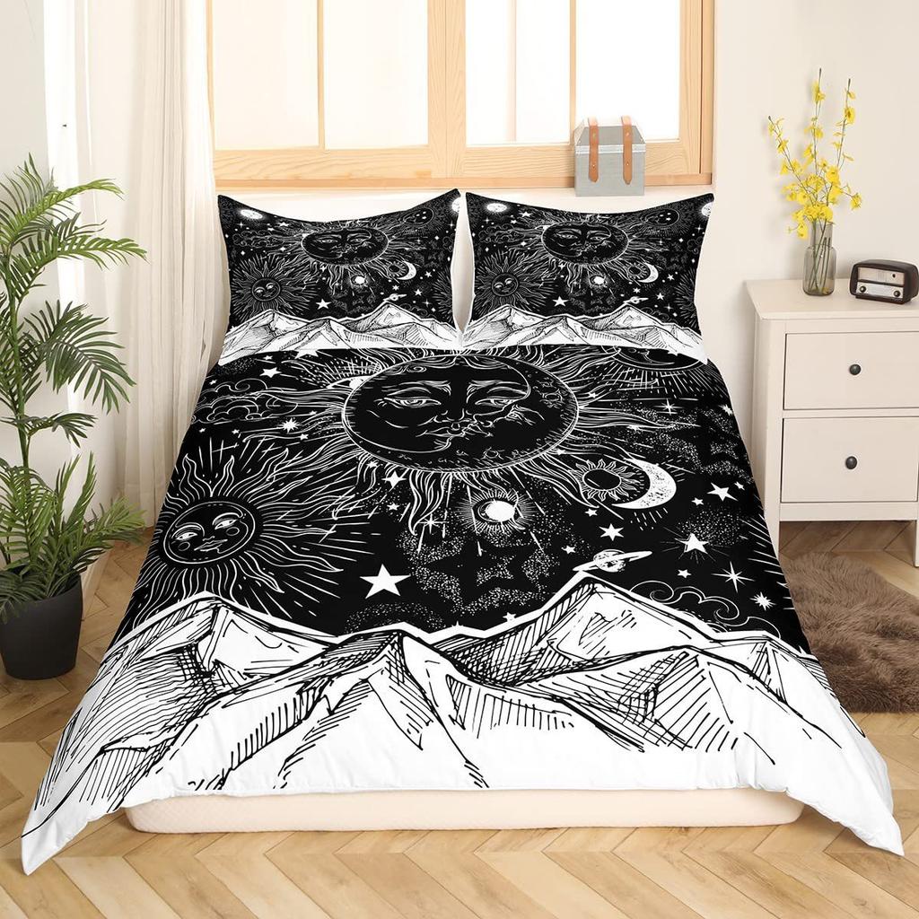 Galaxy Mountains Three-Piece Quilt Set Digital Printed Bedding Set Bohemian Bed Cover