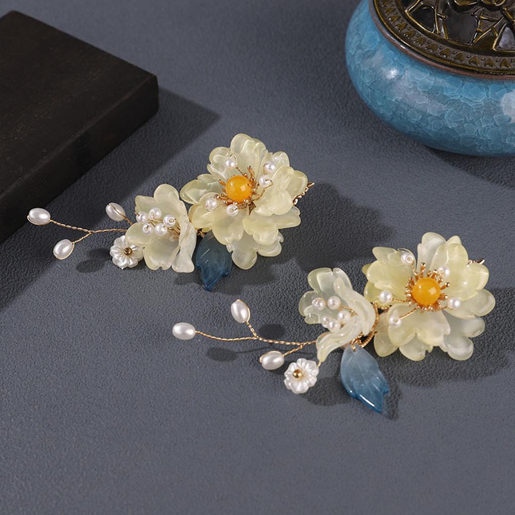 2pcs Chinese Style Hair Clip Classical Elegant Glass Flower Hair Clip For Women Fairy Hanfu Hair Accessories Exquisite Barrettes