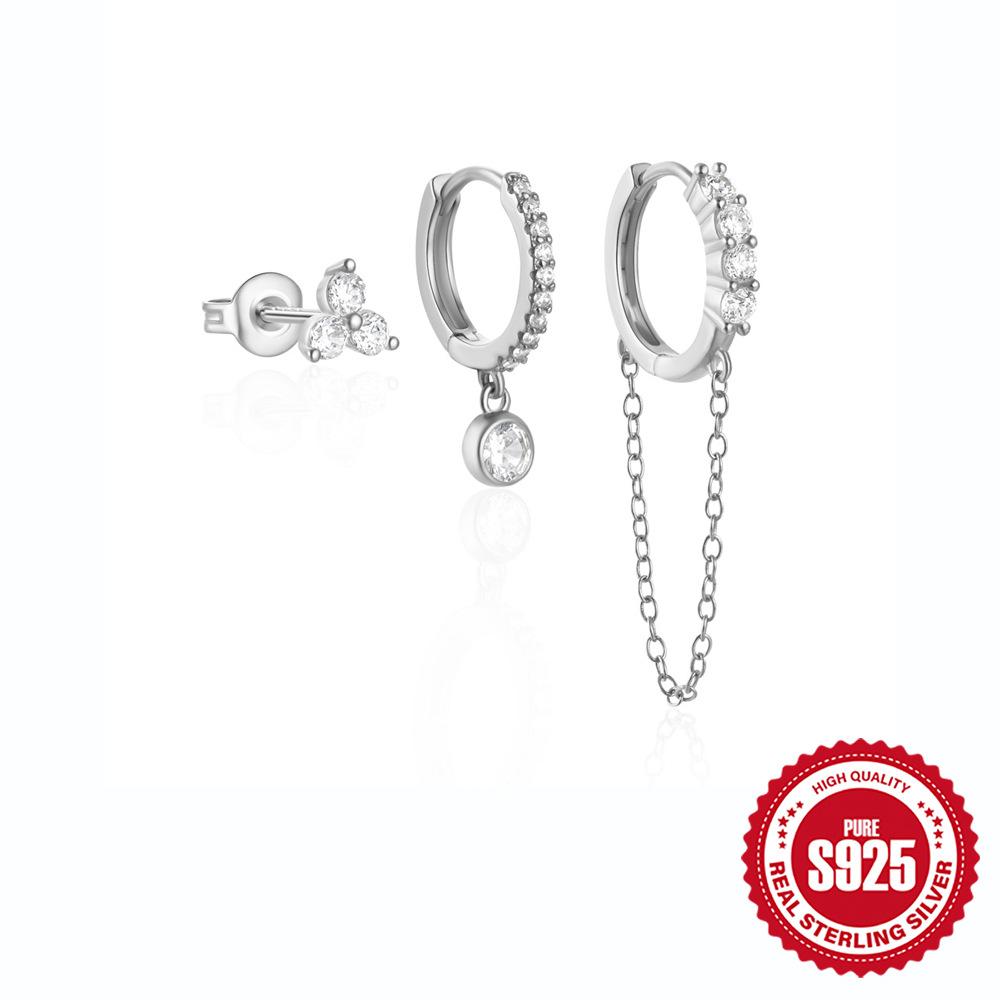 

Набір з 3 стильних сережок-ланцюжків з пелюстками, інкрустованих кольоровими діамантами, з срібла 925 проби 925 Silver