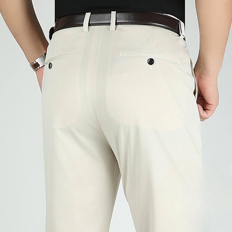 Fashion Ice Silk Men's Casual Trousers Loose Elastic Men's Trousers Summer Thin Section Father Wear Trousers