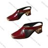 Fashion Rivet Low Shoes Med Woman's Slippers Square Heel Pointed Toe Slides Heeled Mules 2025 Block Cover High Fabric Pumps Rome Rubber