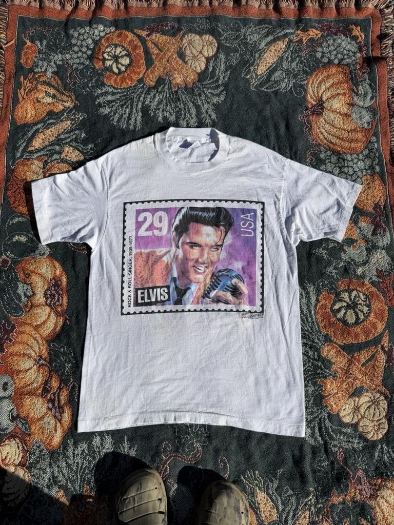 Vintage 90s Elvis Presley Rock Pop Music Stamp USA White Men’s Shirt Size XL Unisex T-Shirt