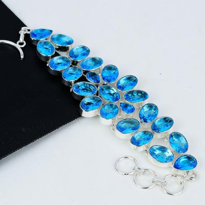 Swiss Blue Topaz Dainty Bracelet, Swiss Blue Topaz Gemstone, Swiss Blue Topaz Handmade Bracelet Jewelry, Blue Color Bracelet, Gift For Her