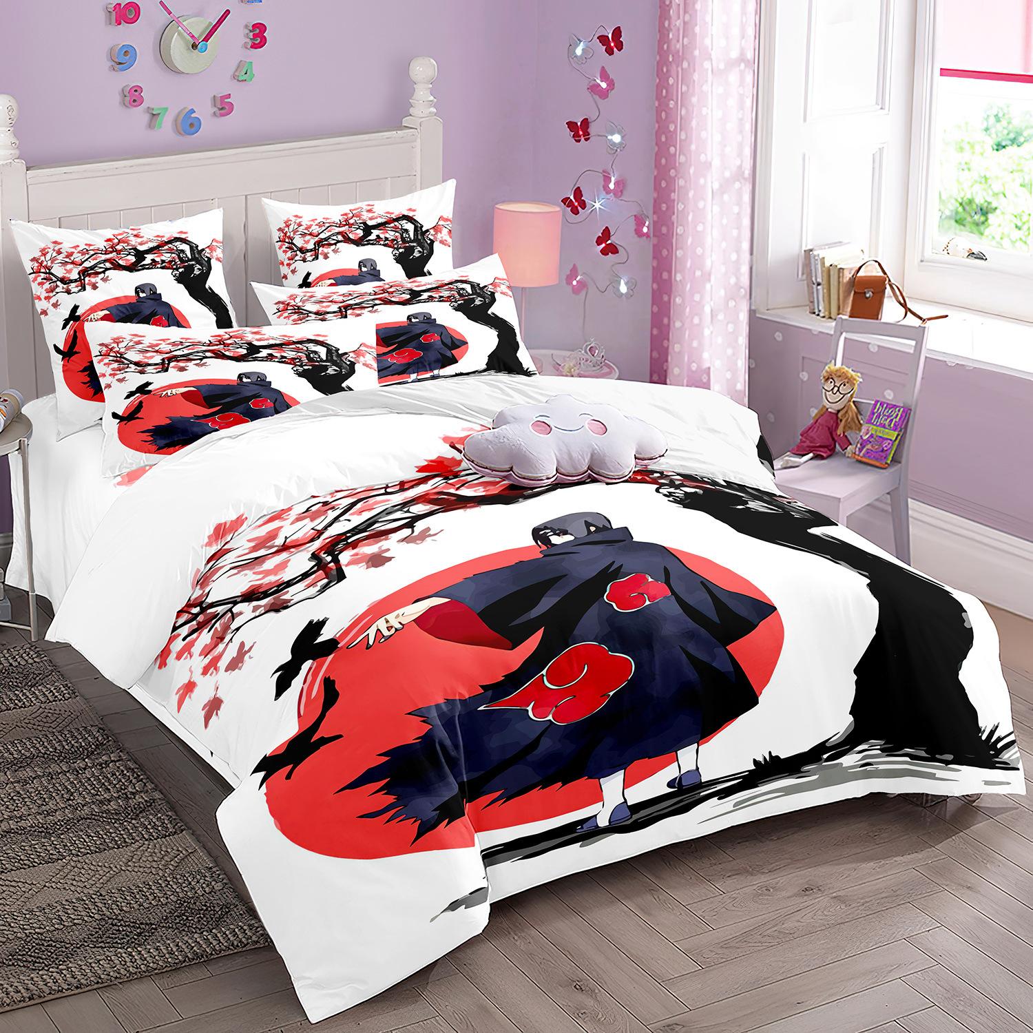 

Японський стиль Постільна білизна Мультфільм N-Naruto Підодіяльник Комплект ковдри Akatsuki Sasuke Uzumaki Покривало Наволочка EU Double(200*200cm)3pcs