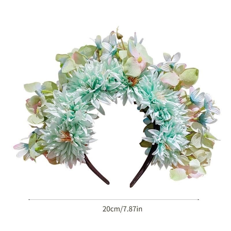 Colorful Flower Headband Double-sided Crown Hair Wreath Wedding Party Costume Headpiece for Bridal Women Hair Accessory