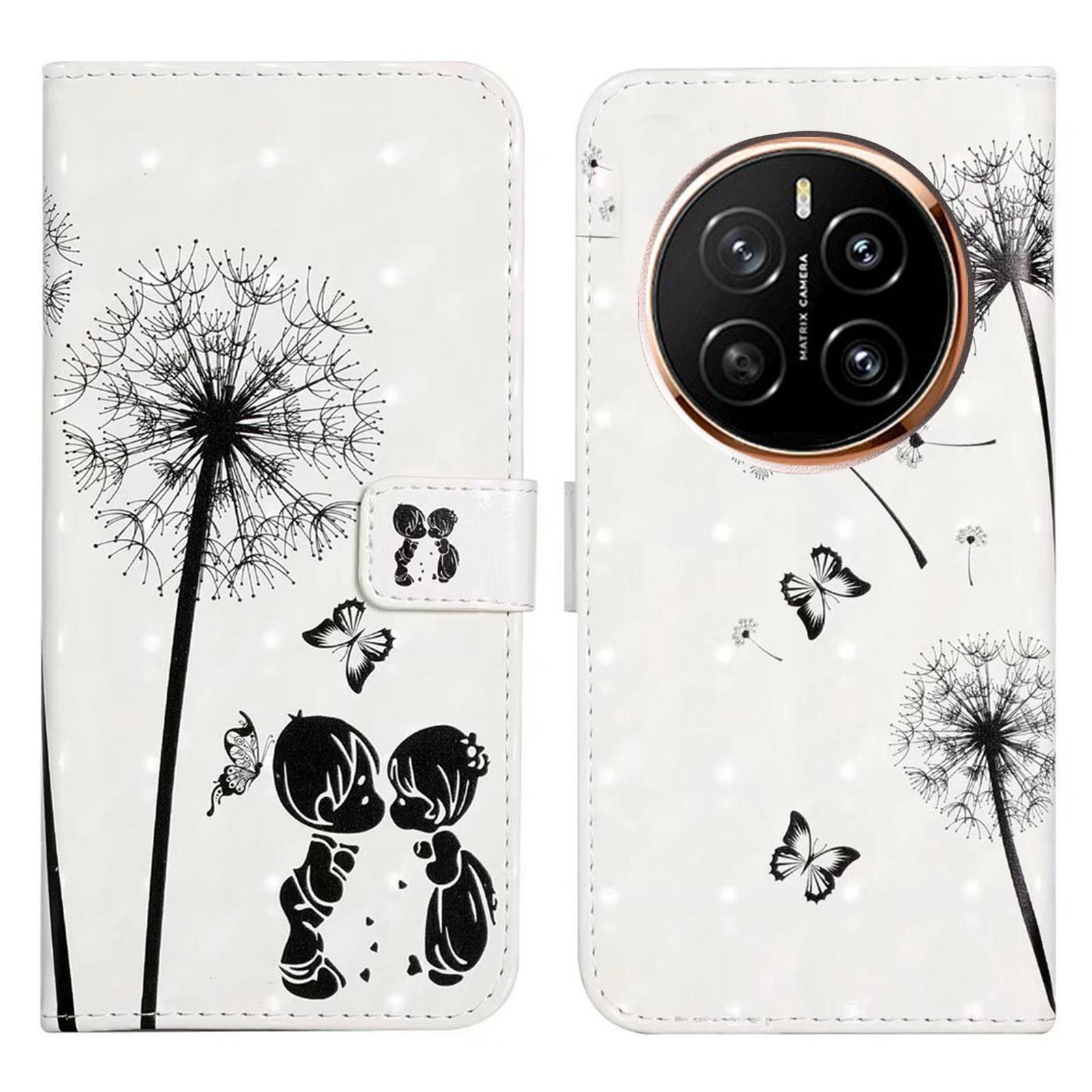 

For Honor Magic7 Pro 5G Case 3D Creative Pattern PU Leather Stand Phone Cover Kids and Dandelion