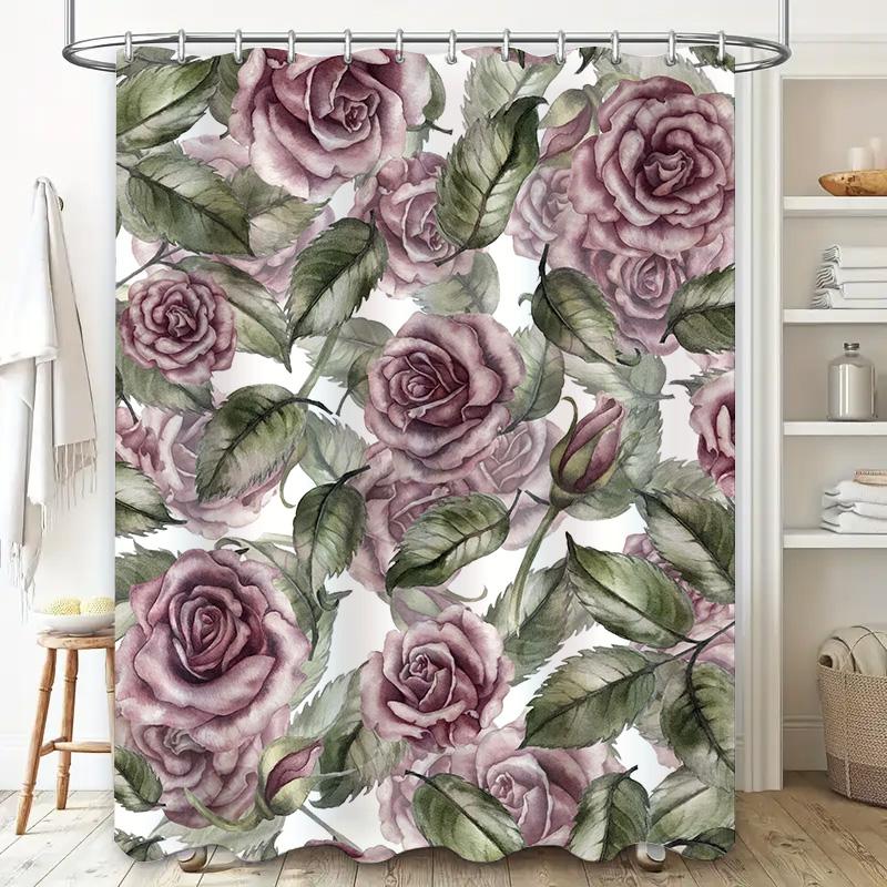 Pink Roses Printed Shower Curtain Waterproof Bathroom Decor Customizable Size Options For Home Decoration Various Sizes Availabl
