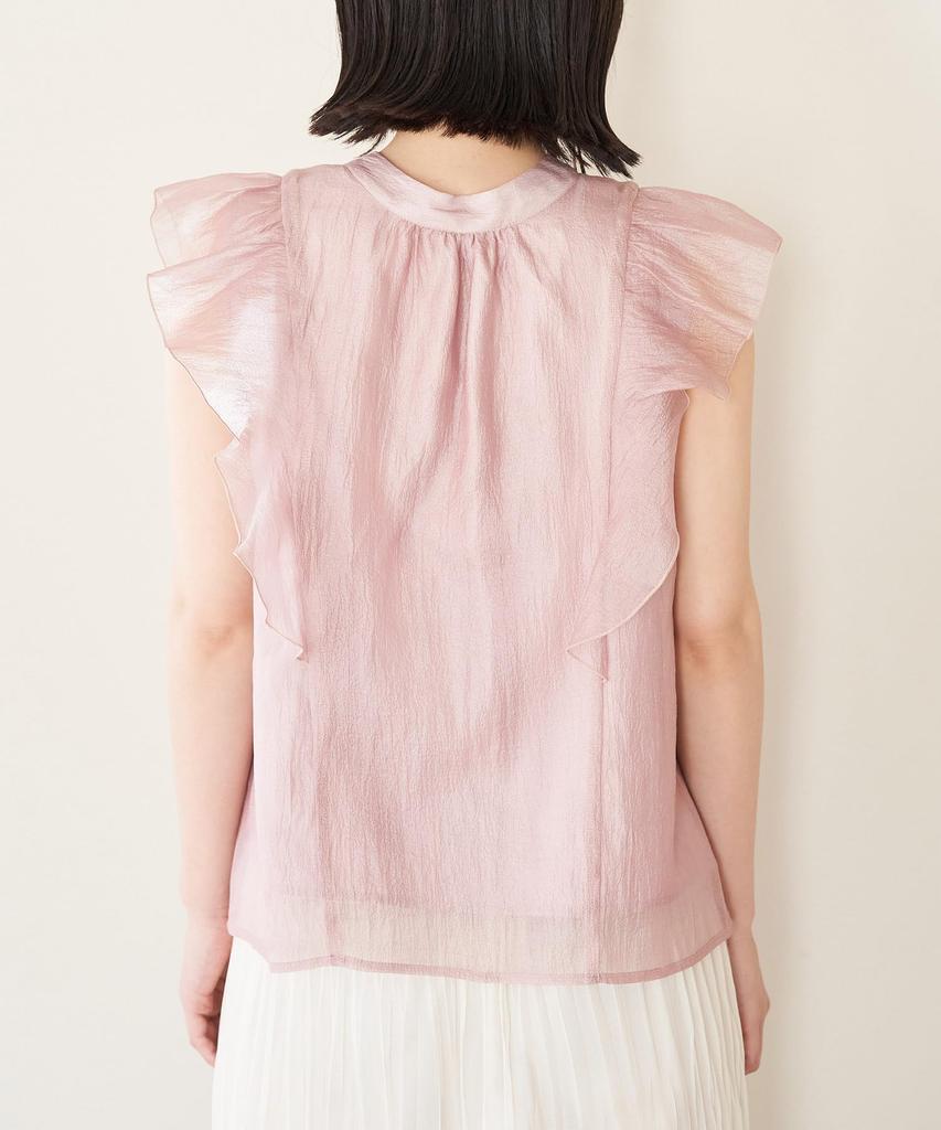 Washable Shiny Bowtie Frill Front and Pink [BIS] Women's Blouse, 2-Way Back, (63)