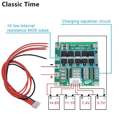 4S 30A 14.8V Li-ion Lithium 18650 Battery BMS Packs PCB Protection Board Balance Integrētās shēmas ar kabeli