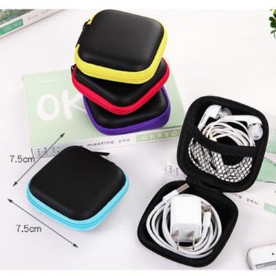 1pc Zipper Kopfhörer Fall Leder Kopfhörer Lagerung Box Tragbare Reise USB Kabel Organizer Harten Tasche Für Münze speicher Karte