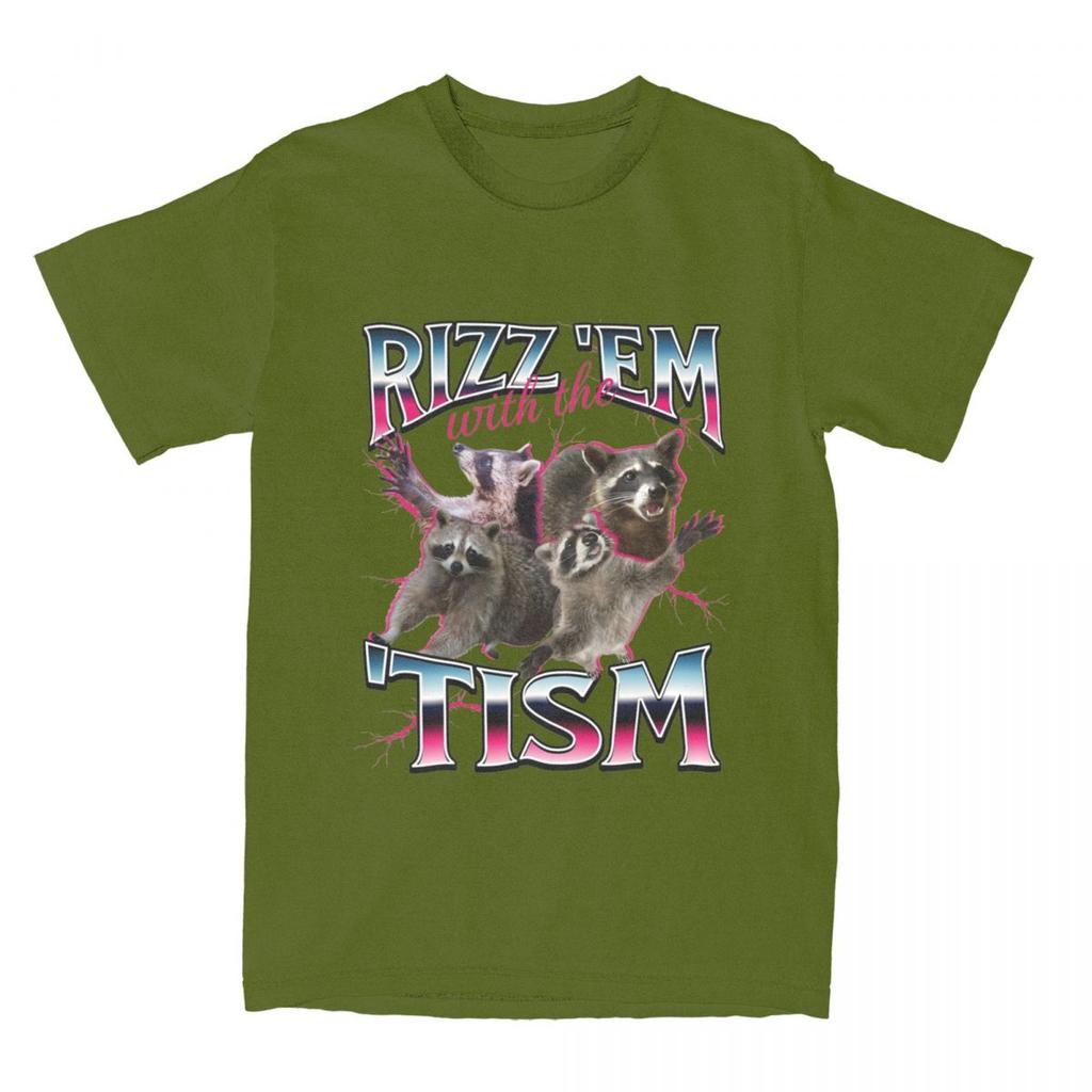 Men Women's Rizz Em Autism Racoon T Shirt Merch Pure Cotton T-shirt Clothes Fashion Tees Printed