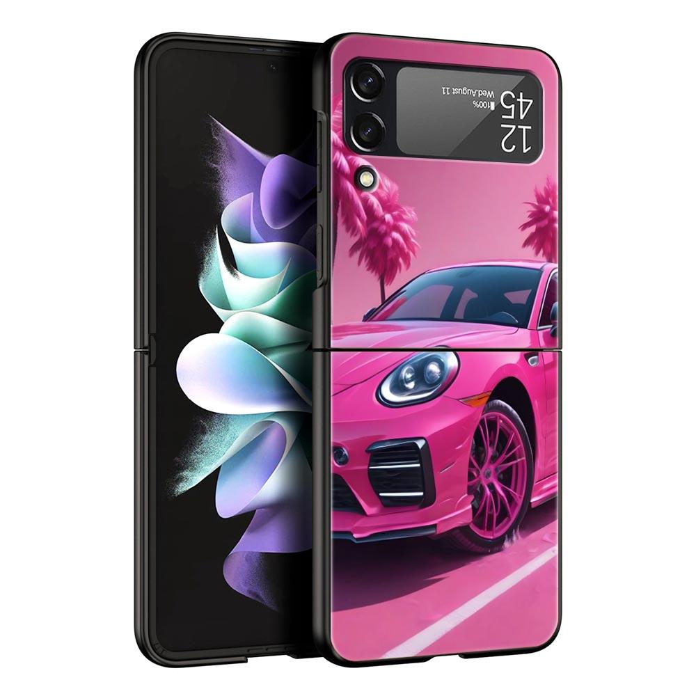 Fashion Pink Car Pattern Hard PC Phone Case For Samsung Galaxy Z Flip 7 6 5 4 Black Cover For Galaxy Z Flip 3 Foldable Shell Bag