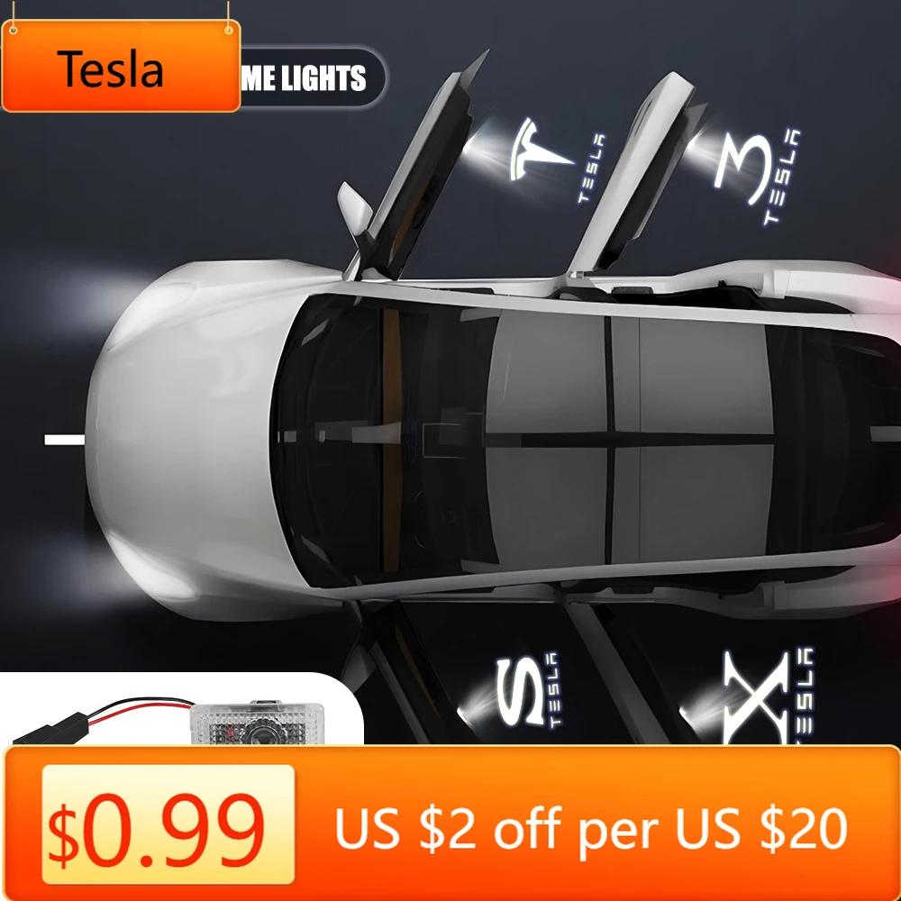 Car Sticker Tesla 2PCS Auto Decoration Accessories Car Door Emblem Welcome Lights LED Projector Lamps For Tesla Model 3 Model Y