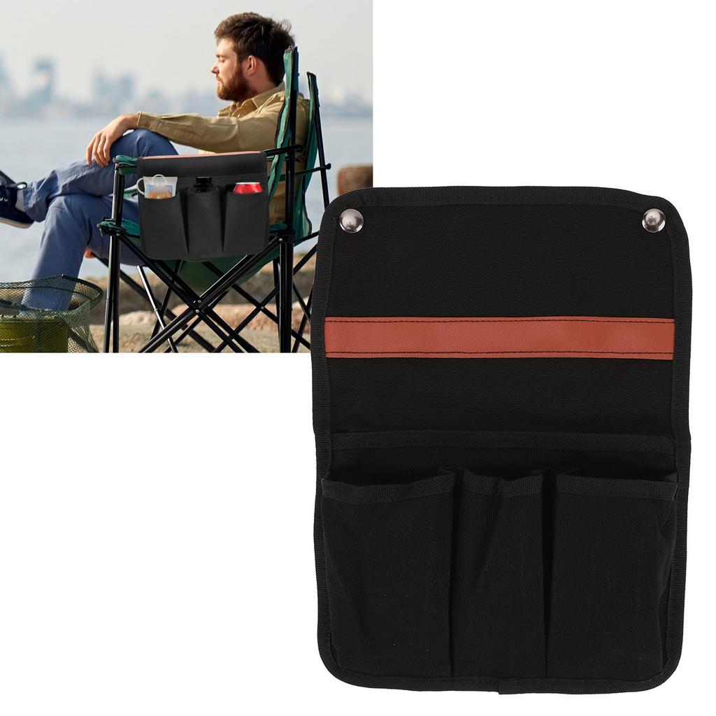 Geantă Laterală Scaun Negru Multifuncțională Pânză Respirabilă Geantă Cotieră Scaun Camping pentru Fotoliu Outdoo