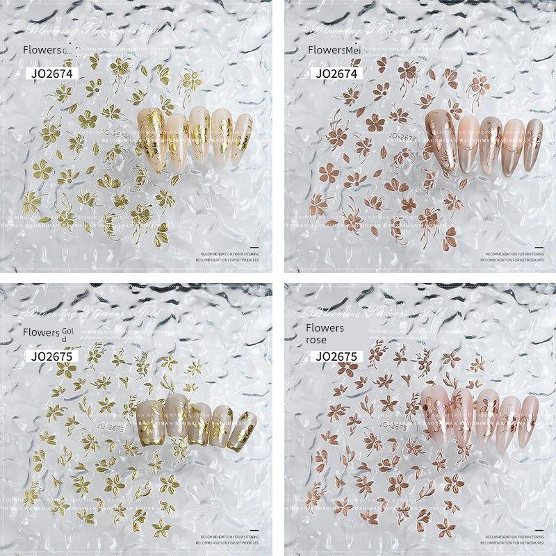

New Craft Bronzing Flowers Nail Stickers Paper Net Red Best Selling Retro Five Petal Flower Decorative Adhesive Small Pattern Nail Sticker Flower nail art stickers 4