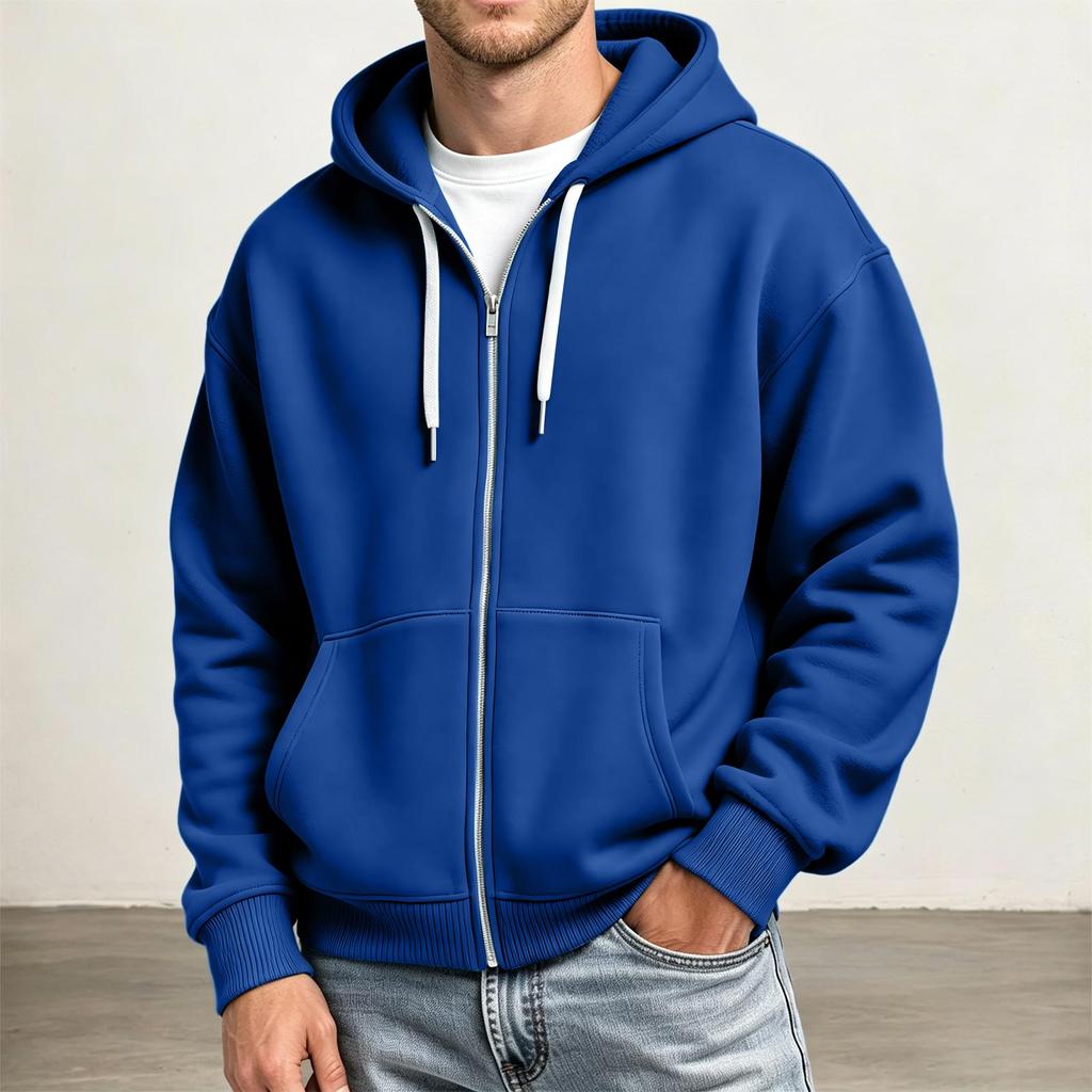 Men's Full Zip Hoodie Drop Shoulder Sleeves, Casual Long Sleeve Sweatshirt for Everyday Wear