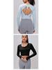 Women's Cross-border Long Sleeve Yoga Top with Fixed Cups and Hollow Back Design