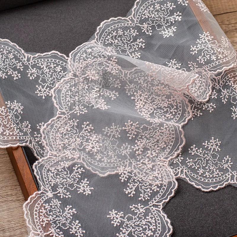 2Yards Embroidery Pink Black Tulle Lace Trim DIY Lingerie Sewing Mesh Lace Fabrics 16CM Wide