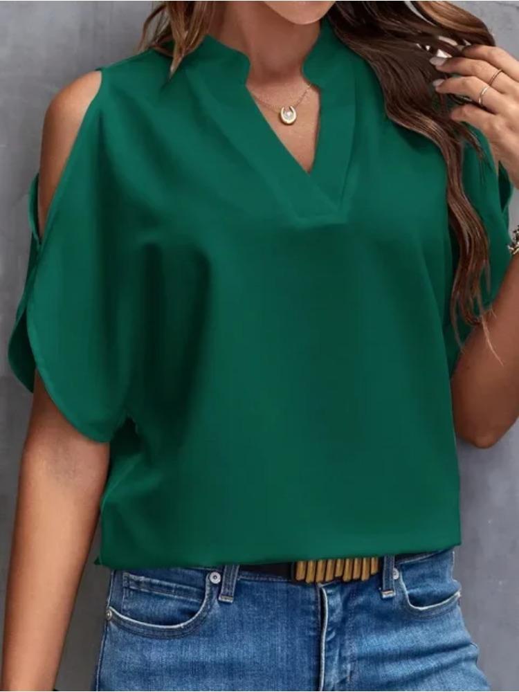 Blusas Para Mujer 2026 New Elegant Women Shirt Sexy V-neck Shirt Off Shoulder Short Sleeve Solid Color Office Y2K Summer Blouses