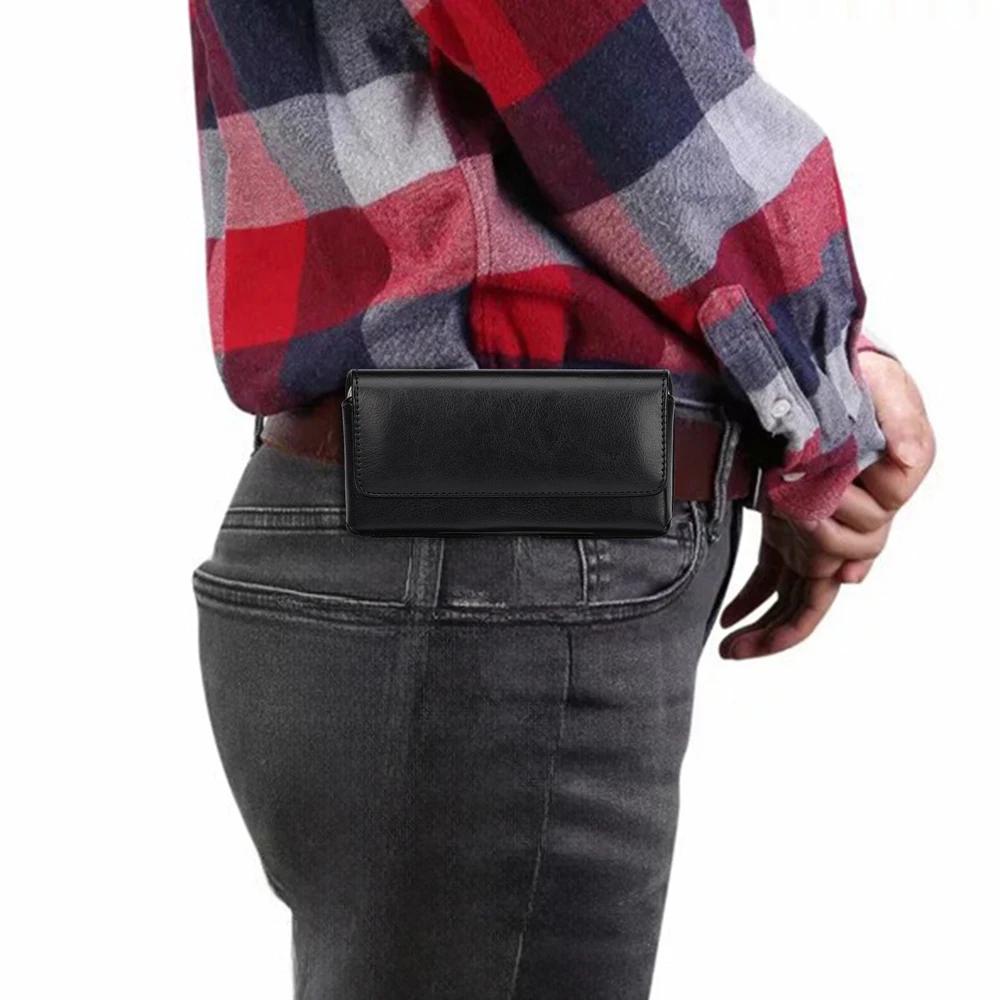 Universal Leather Mobile Phone Holster Belt Clip Case For iPhone 17 16 15 14 Pro Max Samsung Huawei Xiaomi Men Waist Bag Cover