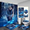 4Pcs Enchanted Cat Shower Curtain Set with Non-Slip Bath Mat, Toilet Lid Cover, Contour Rug & 12 Hooks, Bathroom Decor