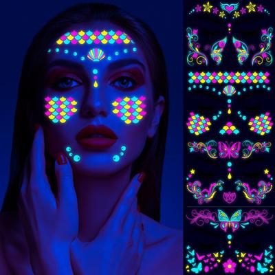 Fluoreszierende Gesichtsaufkleber für Musikfestivals, wasserdichte Neon-Tattoo-Aufkleber für Nachtclubs und Maskenbälle