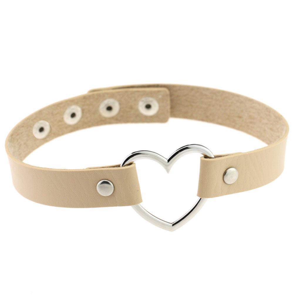 Four-Buckle Harajuku Punk PU Leather Peach Heart Necklace