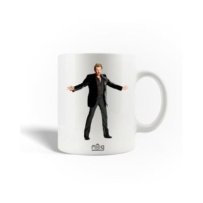 Ceramic Mug - Johnny Hallyday - 30cl - White - Dishwasher Safe - Round