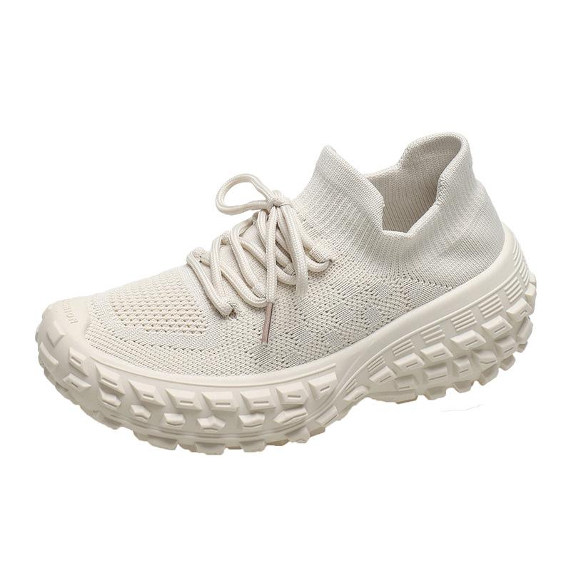 Autumn Fly-woven Mesh Women's Shoes Breathable Sports Shoes Deep-mouth Lace-up Muffin Bottom Casual Running Women's Shoes