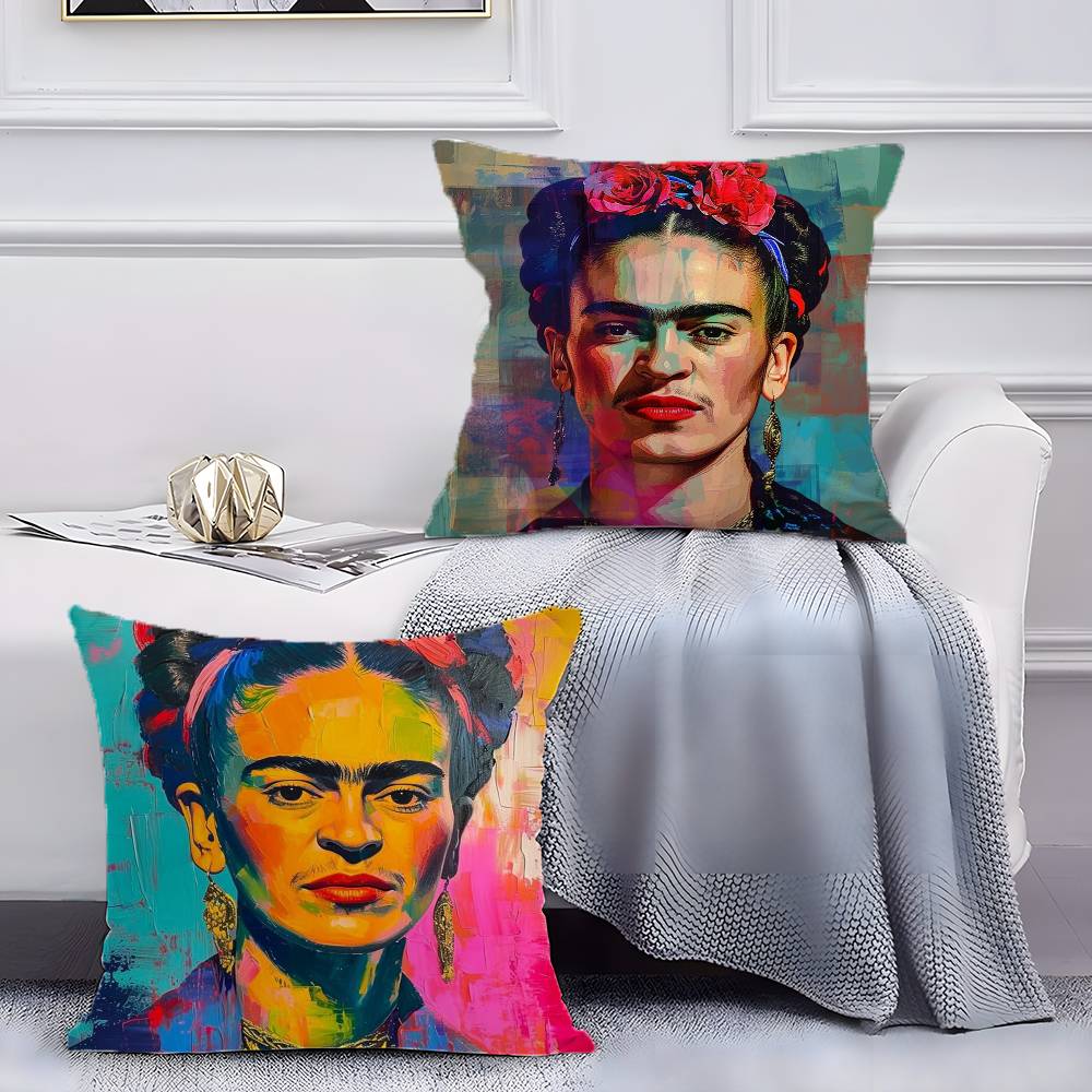 F-Fridas Painting Art Pillow Case Anti-Dustmite Pillowcase Invisible Zipper Silky Short Plush Sofa Cushion Cover