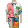 Hawaii Vacation Set Women Short Sleeve Lapel Top Colorful Print Shirt Pants Outfit 2 Pcs