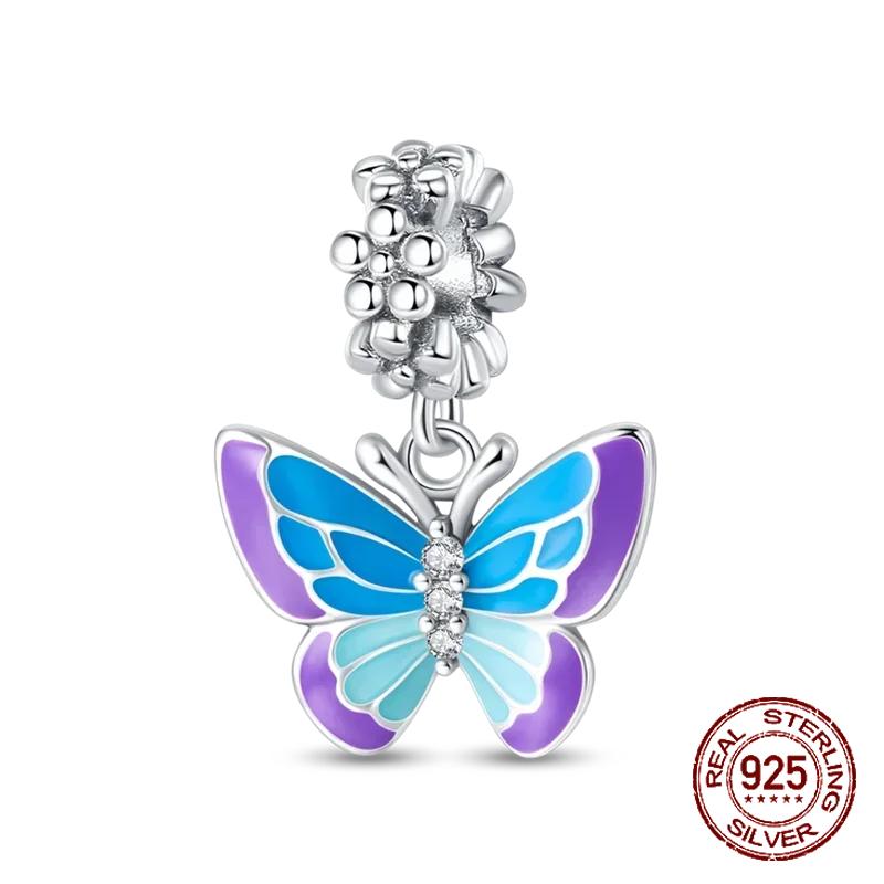 S925 Silver Butterfly Sparkling Flower Iris Tulip Lavender Sunflower Beads Fit Original  Bracelet DIY Bead Women Jewelry