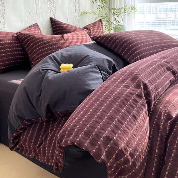 G5Z Cotton Yarn-Dyed Stripe Duvet Cover Set - 4 Pieces, All-Season Bedding for Dorms