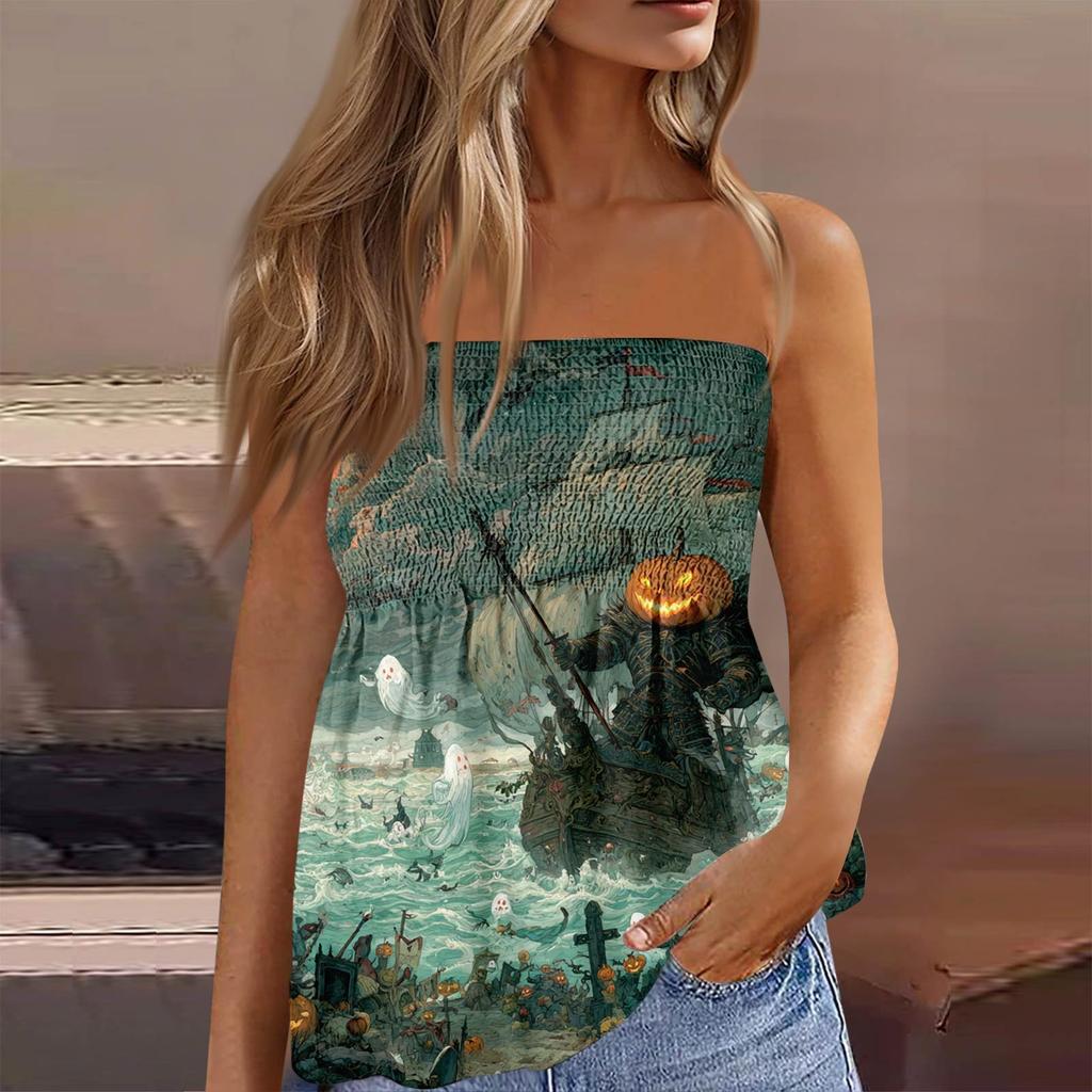 Sommer Schlauchtops für Damen, Niedliches Sexy Off-Shoulder Print Ärmelloses T-Shirt