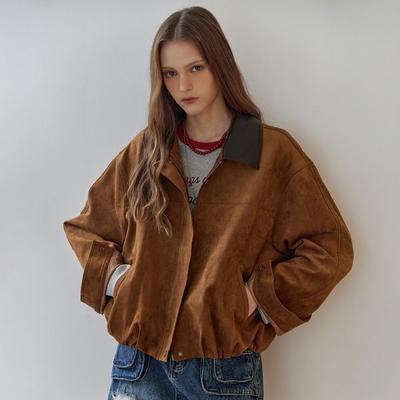 Leather Color Block Collar Fake Suede Jumper Ze11qj002nh
