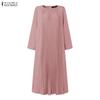 ZANZEA Women Casual Round Collar 3/4 Sleeve Pleated Long Dress