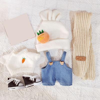 Doll Clothes Soft Cute Dress Up Dressing Props Stylish 20cm Idol Overalls Hat Scarf Sweater  Daily Wear Birthday Gift