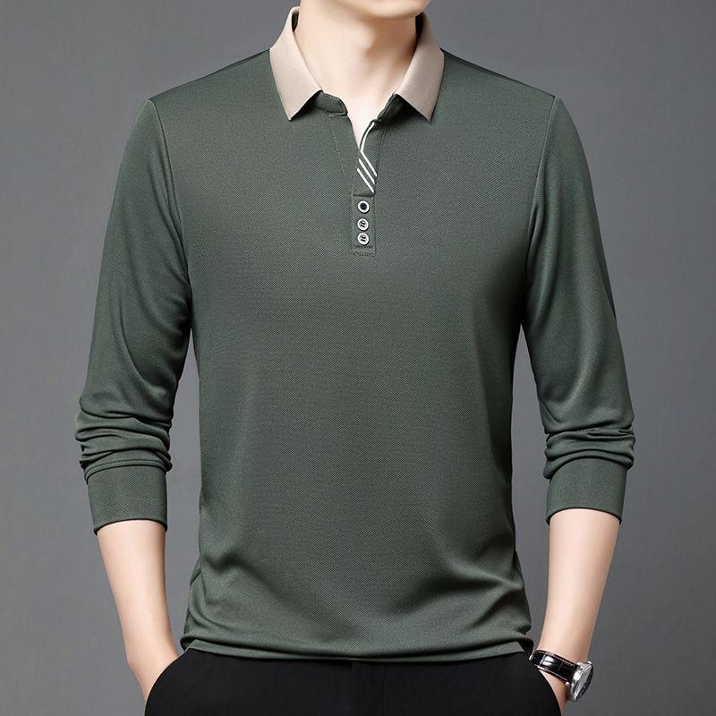 Men's T-shirt Long Sleeve Middle-aged Lapel High-end Cotton Polo Shirt